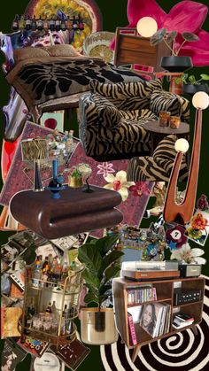 Jungle vibes meets mid-century modern room/ living space Girly Mid Century Modern Bedroom, Mid Century Maximalist Bedroom, Girly Mid Century Modern, 70s Room Bedrooms, Jewel Toned Living Room, Room Inspo Maximalist, Mid Century Maximalism, Middle Eastern Bedroom, 70s Bedroom Aesthetic