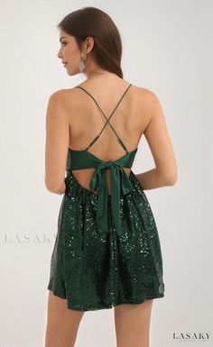 Lasaky - Eye-Catching Sequined Evening Wrap with Adjustable Tie Green Hoco Dress Short, Hoco Dress Short, Green Hoco Dress, Hoco Dresses Green, Shoulder Strap Dress, Hoco Dress, High Waist Fashion, Dressy Dresses, Sequin Mini