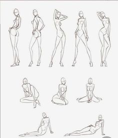 some sketches of women in different poses and body shapes, from the front to the back