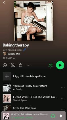 an image of a woman sitting in front of a stove with the words baking therapy on it