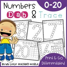 numbers and letters worksheet for the number 1 - 20, with an image of a