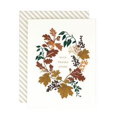 a thanksgiving card with leaves and berries