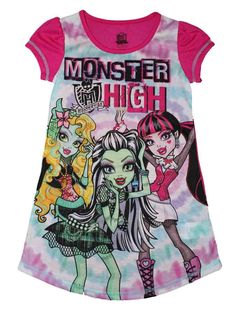 Monster High Short Sleeve Nightgown Pajama  Girl Size M 7/8, L 10/12 100% Polyester Cotton Sleepwear With Graphic Print For Sleepover, Cotton Graphic Print Sleepwear For Sleepovers, Character Print Long Sleeve Sleepwear For Sleepover, Multicolor Character Print Sleepwear, Summer Long Sleeve Nightgown For Overnight, Summer Short Sleeve Sleepwear For Overnight, Casual Spring Nightgown For Sleepovers, Long Sleeve Summer Nightgown, Multicolor Character Print Sleepwear For Pajama Party