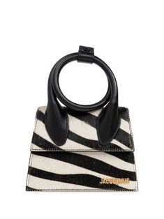 black/white calf hair zebra print foldover top with magnetic fastening single top handle adjustable detachable shoulder strap logo lettering main compartment internal slip pocket internal logo patch full lining Jacquemus Bag, Leather Handbags Women, Woman Bags Handbags, Black Leather Handbags, Black Tote, Calf Hair, Black Tote Bag, Black Handbags, The Knot