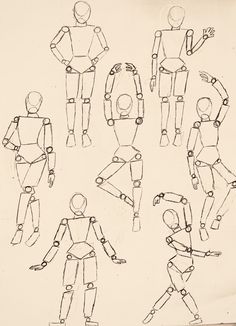 a drawing of different types of mannequins with arms and legs in various positions