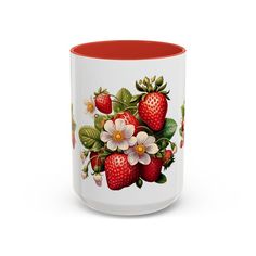 Strawberry Accent Mug, Cute Coffee Cup, Floral Drinkware, Ceramic Tea Mug, Kitchen Decor, Gift for Her - Etsy