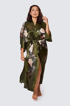 Keina Plus Size Silk Kimono Robe - Long | KIM + ONO Long Kimono Cardigan, Silk Loungewear, Bridesmaid Kimono, Plus Size Kimono, Kimono Robes, Silk Kimono Robe, Satin Kimono, Kimono Pattern, Long Kimono