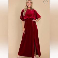 Questions? Leave A Comment Below! Red Short Sleeve Maxi Dress For Fall, Red Velvet Maxi Dress, Dark Red Velvet, Dark Red Dresses, Sorority Rush Dresses, Rush Dresses, Velvet Maxi Dress, Velvet Maxi, Red Dress Boutique