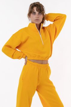 F396 - Flex Fleece Half Zip Cropped Pullover – Los Angeles Apparel 80s Loungewear, Soft Sweaters, Woman In Gold, Los Angeles Apparel, Garment Manufacturing, Cropped Pullover, Favorite Sweater, Sweaters And Leggings, Softest Sweater