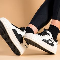 **These shoes are a LIMITED EDITION. Once sold out, they will NOT be restocked!** Features: Our Bam Bam The Panda Casual Sneakers are perfect for all your daily travel! Stay cute, comfortable, and look stylish all at the same time! Whether you're out running errands or just hanging out with friends, our shoes will help you look and feel your best. Upgrade your shoe game today! Made with high-quality and water-resistant cotton lining and vegan leather material to be both durable and comfortable t Trendy Skate Shoes With Speckled Midsole And Round Toe, Comfortable Platform Sneakers For Streetwear With Round Toe, Comfortable Platform Sneakers For Streetwear, Trendy Skate Shoes With Perforated Toe Box, Trendy Round Toe Platform Sneakers For Skateboarding, Trendy Skate Shoes With Studded Rubber Outsoles, Trendy Skate Shoes With Cushioned Footbed And Round Toe, Trendy Cushioned Skate Shoes With Round Toe, Skate Shoes With Cushioned Footbed And White Sole