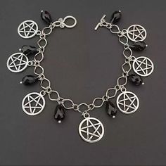 Jewelry Silver Black Charm Bead Bracelet Women Woman Woman’s Womens Female Females Stylish Fashion Accessories Accessory Great Gift Idea Present Witch Coven Witches Witchcraft Witch Craft Baby Wizard Warlock Spell Work Spell Castings Cast Spells Wizard Magic Magical Boho Gypsy Halloween Vampire Gothic Goth Emo Rocker Alternative Biker Heavy Metal Grudge Celtic Knot Irish Ireland Nordic Odin Vikings Arctic Norse Greek Mythology Demonology Demon Demons Fallen Angel Deity Protection Sigil Altar Wor Symbolic Black Metal Bracelets, Black Symbolic Metal Bracelet, Symbolic Black Metal Bracelet, Gothic Black Beaded Bracelets For Halloween, Nickel Free Black Metal Charm Bracelet, Nickel-free Black Metal Charm Bracelet, Black Metal Bracelet For Halloween, Black Metal Bracelets For Halloween, Handmade Black Gothic Bracelets