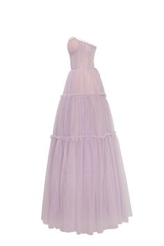 Lavender tulle maxi dress with ruffled skirt, Garden of Eden ➤➤ Milla Dresses - USA, Worldwide delivery Evening Gown With Ruffled Tulle Skirt, Tulle Gown With Ruched Fitted Bodice, Lavender Tulle Party Gown, Lavender Tulle Gown For Party, Evening Lavender Tulle Dress, Elegant Lavender Tulle Evening Dress, Tulle Gown With Ruffled Skirt For Gala, Floor-length Tulle Ball Gown With Lined Bodice, Spring Tulle Maxi Ball Gown