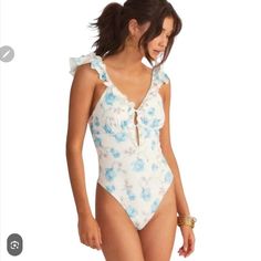 Super Femme One-Piece Swimsuit Enlivened With Floral Allover Print And Fluttery Ruffle Detail. Plunging Neckline Pull-On Adjustable Shoulder Straps With Ruffles Front Keyhole Detail High-Cut Leg Scoop Back Ruched Bottom; Slightly Cheeky Lined Polyester & Spandex Machine Wash Imported Nwt Size: Xl Retail: $225.00 Color: Crushing Blue Loveshackfancy Swimwear, Love Shack Fancy, Floral One Piece Swimsuit, Plunging Neckline, High Cut, Polyester Spandex, Womens Swim, Shoulder Straps, One Piece Swimsuit