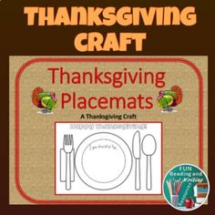 a thanksgiving placemat with a turkey on it and the words thanksgiving craft written in red