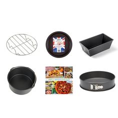 an assortment of cooking items including pizza pans