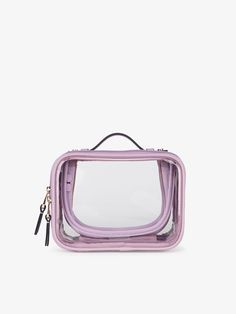 CALPAK mini clear cosmetics case in lavender purple; CCM2001-LAVENDER Portable Practical Cosmetic Bag For Travel, Practical Portable Cosmetic Bag For Travel, Practical Portable Travel Cosmetic Bag, Practical Rectangular Travel Accessories With Zipper, Practical Rectangular Travel Accessories With Zipper Pocket, Portable Functional Travel Accessories For Daily Use, Functional Rectangular Pouch For On-the-go, Versatile Rectangular Cases With Zipper Pocket, Versatile Rectangular Case With Zipper Pocket