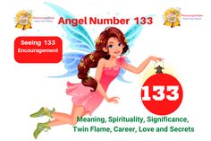 a poster with a fairy holding a star in it's hand and the words angel number