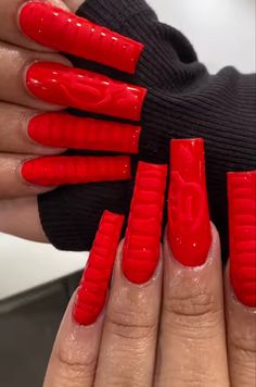 Fire Red Acrylic Nails, Long Acrylic Nails Red, Red Long Nails, Lipstick Nails, Drip Nails, Glow Nails, Exotic Nails, Long Acrylic Nails Coffin, Long Square Acrylic Nails