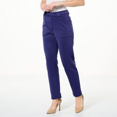 G by Giuliana Black Label Scuba Knit Trouser Pant  Subtly shiny and seriously stylish, these utility-style trousers add classic good looks to your everyday wardrobe. Modern Pants With Pockets In Elastane, Modern Elastane Pants With Pockets, Blue Pants With Side Pockets For Business Casual, Blue Business Casual Pants With Side Pockets, Blue Elastane Dress Pants With Pockets, Trendy Workwear Pants With Side Pockets, Modern Blue Bottoms For Business Casual, Modern Business Casual Blue Bottoms, Modern Blue Business Casual Bottoms