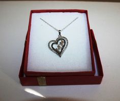 Genuine Black Diamond Mom Heart Pendant Necklace 14k White Gold over 925 SS | eBay Elegant Black Jewelry For Anniversary Gift, Black Jewelry For Anniversary, Mother's Day Gift, Formal Double Heart Jewelry For Mother's Day, Formal Heart Pendant Necklace For Mother's Day, Black Jewelry For Anniversary Gift On Mother's Day, Black Jewelry For Anniversary And Mother's Day, Diamond Accented Heart Pendant Necklace As Gift, Heart Pendant Necklace With Diamond Accents As Gift, Black Double Heart Jewelry For Anniversary