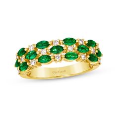 Glimmering diamonds and emeralds create a vibrant pattern in this Le Vian® ring from the Venetian Mosaic Collection™ Crafted in 14K Honey Gold™ Marquise-cut Costa Smeralda Emeralds™ alternate with Nude Diamonds™ in three offset rows Total diamond weight is 1/4 carat Le Vian®. Discover the Legend. This ring is available in limited sizes; if you don't see your size here, please visit a store to order your ring Levian Rings, Costa Smeralda, Emerald Diamond Ring, The Venetian, Le Vian, Sapphire Engagement Ring Blue, Engagement Rings Opal, Ring Blue, Sapphire Engagement