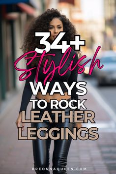 "Get ready to slay with these 34 chic and trendy ways to style leather leggings. #leatherleggings #fashion #styleinspiration" Top For Leather Leggings, Black Leather Leggings Fall Outfit, All Black Leather Leggings Outfit, Translucent Leggings Outfit, Shirts To Wear With Leather Leggings, How To Wear Patent Leather Leggings, Women’s Leather Leggings Outfit, Leather Pants With Thigh High Boots, Blazer With Leather Pants Outfit