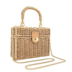 Rattan Closure Type Buckle Lining Polyester Cotton About This Item Unique Design:Rattan Woven Bag,Unique Square Shape Style Design Makes You Look Fashion, Its Dainty And Unique Design Will Let You Be More Attractive&Charming Among People. And This Wicker Purse Is Designed With Wooden Top Handle And Chain Shoulder Strap Which Makes The Whole Bag Look Richer And Full Of Three-Dimensional Sense. Materials And Size:Straw Beach Bag Is Made From Natural Straw With Elaborate Handwoven Knit By Artisans. With Cloth Lining, It Will Not Scratch The Contents.Sizelength Is 6.29 In , Width Is 3.34in, Height Is 7.5in, Manual Measurement, There May Be A Little Error. Versatile Larg Light Brown Rectangular Satchel For Beach, Beige Top Handle Box Bag For Vacation, Chic Brown Box Bag For Vacation, Chic Brown Box Bag For Beach, Gold Rectangular Straw Bag For Travel, Rectangular Box Bag With Detachable Handle For Vacation, Vacation Rectangular Box Bag With Detachable Handle, Chic Natural Box Bag For Summer, Rectangular Tan Shoulder Bag For Beach