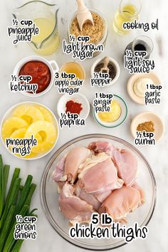 the ingredients for chicken thighs are shown here