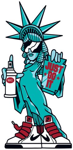 the statue of liberty holding a hot dog and ketchup