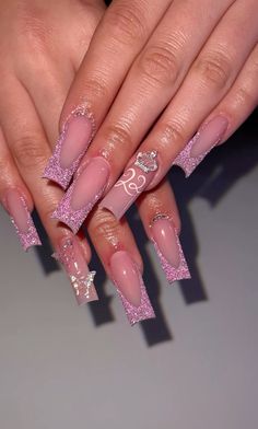 Reflective glitter nails acrylic nail inspo Pink Birthday Nails Coffin Medium, Acrylic Nail Birthday Designs, Birthday Nails For November, Nails Idea Birthday, 23rd Birthday Nails Acrylic, Gold Hello Kitty Nails, Nail Ideas For 18th Birthday, Nails 22 Birthday, Birthday Nail Set Ideas Short Almond