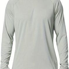 Men's Lightweight UPF 50+ Sun Protection T-Shirts Long Sleeve Shirts For Fishing Hiking Running White-S(36) Casual Crew Neck Shirt For Fishing, Gray Crew Neck Top For Outdoor, Gray Crew Neck Top For Outdoor Activities, Casual Crew Neck Top For Fishing, Outdoor Long Sleeve Moisture-wicking T-shirt, Casual Long Sleeve T-shirt For Light Sports, Black Pants Men, Men's Casual Style, Bottoming Shirt