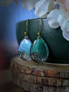 Green Earring, Earrings Resin, Teardrop Dangle Earrings, Purple Earrings, Earrings Green, Resin Earrings, Green Earrings, Hook Earrings, Green And Purple