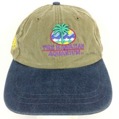 The Hawaiian Aquarium Cap Palm Tree Beach Sunshine Script Spell Out Logo Golf Baseball Trucker Hat BUY IT NOW! Please feel free to ask any questions you have about this item, I am here to make sure you are happy with your purchase. #HAT46 Retro Flat Bill Hat For Beach, Vintage Snapback Hat With Curved Brim For Beach, Casual Flat Bill Dad Hat For Beach, Beach Dad Hat With Flat Bill, Casual 5-panel Dad Hat For Beach, Vintage Curved Brim Snapback Hat For Beach, Vintage Baseball Cap With Curved Brim For Beach, Vintage Curved Brim Baseball Cap For Beach, Green Visor Trucker Hat For Beach