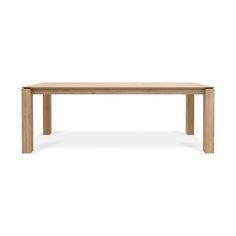 the table is made from wood and has a long rectangular top, with no legs