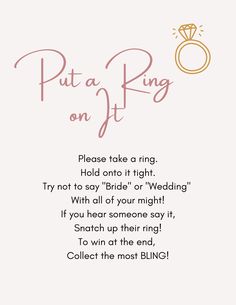 a wedding card with the words put a ring on it