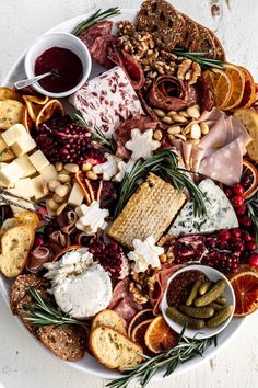 cheese and charcuterie board Festive Cheese Board, Holiday Cheese Board, Holiday Cheese Boards, Winter Brunch, Cozy Winter Recipes, Holiday Cheese, Party Platter, Holiday Hosting, Hosting Holidays