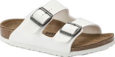 Classic Synthetic Slides, Casual White Sandals With Adjustable Strap, Casual White Slides With Buckle Closure, Classic White Slides With Round Toe, Classic White Leather Sandals, White Slides With Adjustable Strap, Classic Synthetic Double Strap Sandals, Classic White Sandals With Leather Footbed, Classic White Double Strap Sandals