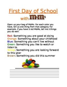 the first day of school with m & m's is now available for kids