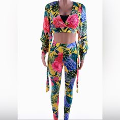 Women’s Banjul Open Sleeve Print Top & Leggings Set-Yellow 93% Polyester 7% Spandex Lightweight/Stretchable Material Crop Top Print/Tie Waist Wrap Yellow Stretch Sets For Spring, Vibrant Yellow Bottoms For Spring, Yellow Casual Sets With Floral Print, Casual Yellow Sets With Floral Print, Fitted Yellow Pants For Vacation, Casual Fitted Yellow Sets, Yellow Stretch Leggings For Spring, Casual Yellow Stretch Sets, Casual Yellow Stretchy Sets