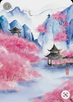 Japan Watercolor, Image Zen, Cherry Blossom Painting, Chinese Art Painting, Acrylic Painting Flowers, Japanese Artwork, Soyut Sanat Tabloları, Blossoms Art