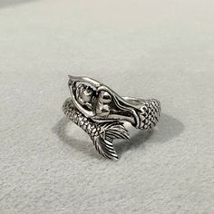 Vintage Sterling Silver Mermaid Ring...Marked 925...Total of weights 5.8grams... Size 8...Measure of Face 15.6MM...It's in very good condition. Mermaid Rings, Mermaid Ring, Silver Mermaid, Mermaid Jewelry, Vintage Sterling Silver, Band Rings, Mermaid, Jewelry Rings, Ring Size