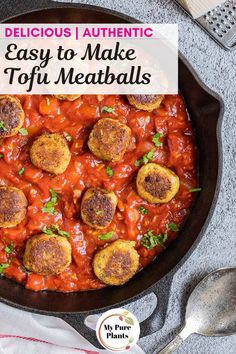 a skillet filled with meatballs and sauce