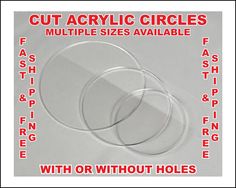 two clear acrylic circles are shown with or without holes on the front and back