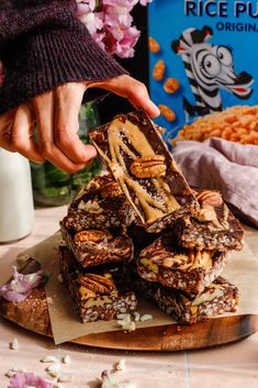 Pecan rice cake slices – Life in the South Pecan Rice, Cake Slices, Rice Porridge, Raw Desserts, Golden Syrup, Cake Slice, Rice Cakes, Chopped Pecans, Snack Bar