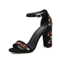 Quinceanera Heels, Heels Sandals Black, Embroidery Sandals, Ankle Strap Chunky Heels, Chunky Heel Sandals, Latest Sandal, Ankle Wrap Sandals, Roman Fashion, Wrap Sandals