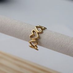 Crafted with a delicate open heart design and an adjustable fit, this ring will add a girly touch to any look. -stainless steel, gold plated Cherry Lady, Unique Diamond Wedding Rings, Open Heart Ring, Preppy Jewelry, Gold Heart Ring, Heart Women, Jewelry Lookbook, Jewelry Design Necklace, Mini Heart