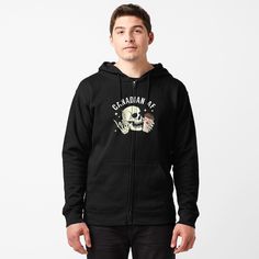 Get my art printed on awesome products. Support me at Redbubble #RBandME: https://www.redbubble.com/i/hoodie/Canada-Day-Skeleton-Canadian-AF-by-HowToCanadian/157079411.BN4XF?asc=u Quotes Hoodies, Macho Man, Private Investigator, Humor Quotes, Hoodies And Sweatshirts, Zipper Hoodie, White Hoodie