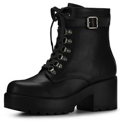 These ankle platform boots with lace up style, very comfortable by the Lightweight outsole. Conveniently for your walking everyday for the combat boots. Platform Boots; Ankle Booties; Lug Sole.Vamp: Faux Leather, Outsole and Heel: PU Foam Bottom (Light and Comfortable).Heel Height: 3 inches. Platform Height: 1 3/8 inches. Shaft Height: 5 5/7 inches. Size: 8.5. Color: black. Gender: female. Age Group: adult. Pattern: Solid. Material: lace/leather. Combat Boots Platform, Ankle Platform Boots, Ankle Combat Boots, Combat Boots Black, Walking Everyday, Chunky Heel Ankle Boots, Black Combat Boots, Boots Platform, Womens Chunky Heels