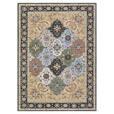 an area rug with various colors and designs