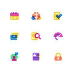 colorful flat icons are displayed on a white background